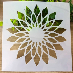 Mandala floral DIY stencil template for painting on a natural wood background