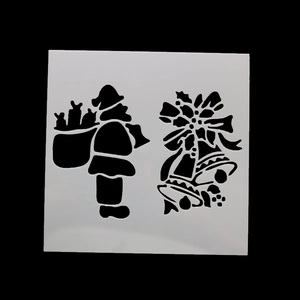 Detail of Christmas stencil with Santa and bell patterns for DIY holiday painting