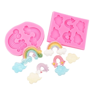 Roze siliconen vormen wolk en regenboog voor fondant, hars en chocolade taartdecoratie