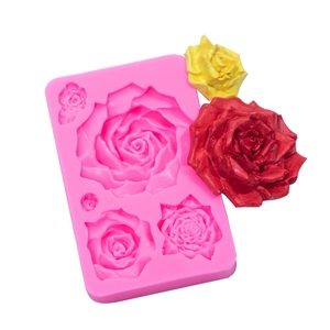 5-cavity rose silicone mold for DIY candles and plaster crafts featuring multiple sizes