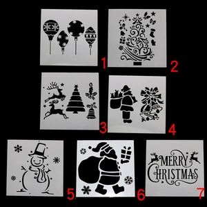Christmas Stencils For Painting PET Plastic Hollow Templates Merry Christmas Santa Claus Reindeer Snowman Stencils For DIY Craft Baking Cake Decoration