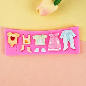 Pink silicone baby clothes mold for fondant cake decorating and chocolate DIY crafts