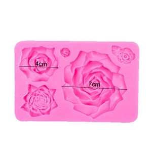 Pink silicone rose flower mold for DIY candles and soap with 4cm and 7cm cavities