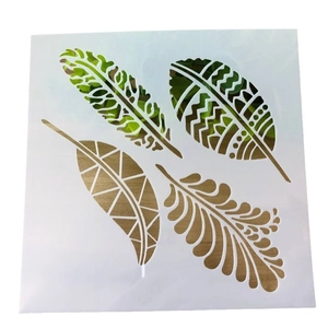 White flexible PET stencil with four unique leaf patterns for DIY drawing and art