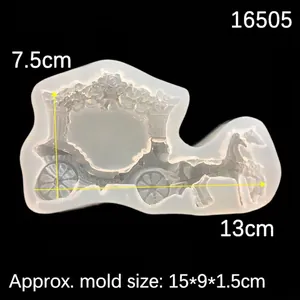 Princess wedding carriage silicone mold with horse and floral details for fondant or resin