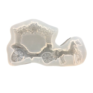 European carriage silicone mold for fondant and resin featuring detailed horse and wheels