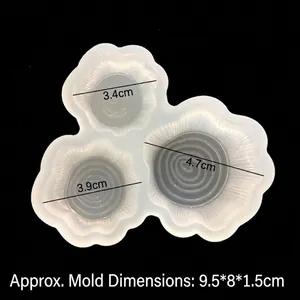 DIY silicone resin mold with three tree stump cavities of 3.4cm, 4.7cm and 3.9cm diameters