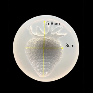 Top view of translucent strawberry silicone mold with dimensions 5.8cm for DIY resin crafts