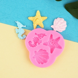 Pink starfish seahorse and seashell silicone mold for fondant and resin cake decoration