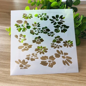 Detail view of square floral stencil with hollow flower patterns for DIY art painting