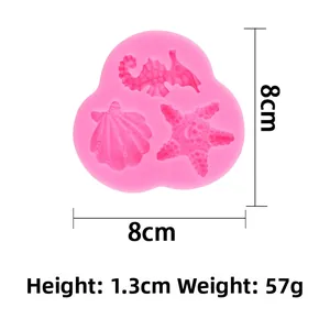 Moule en silicone rose étoile de mer et hippocampe pour décor de gâteaux et pâtisserie