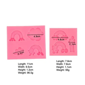 Rainbow and cloud shaped pink silicone fondant cake mold set for DIY baking and clay craft