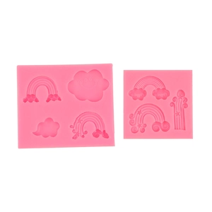 Two-piece pink silicone cloud and rainbow cake molds for fondant and baking decoration