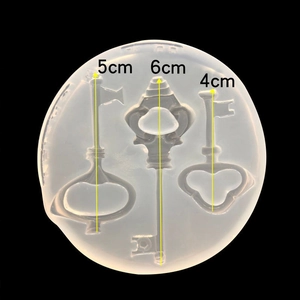 Macro view of silicone mold for 3 vintage key pendants with 4cm to 6cm size details