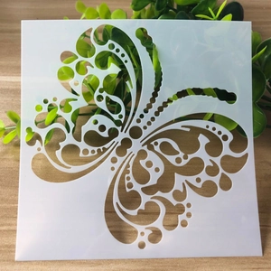 Square butterfly stencil made of white flexible PET plastic for DIY drawing and painting