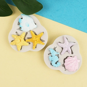 Marine life silicone mold set with starfish and shells for fondant and clay DIY crafts