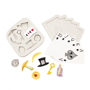 Wonderland theme silicone molds with poker cards, clock and hat for cake decorating