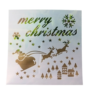 Reusable PET Christmas stencil with Merry Christmas text and Santa Claus sleigh