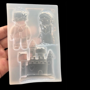 Translucent silicone mold for DIY resin crafts featuring prince princess and castle shapes