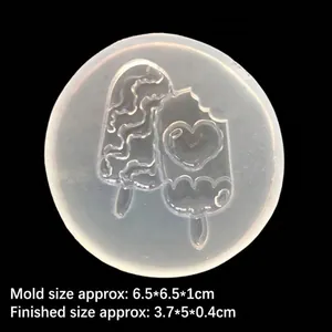 Transparent silicone popsicle mold for resin with watermelon and heart designs, 6.5cm size