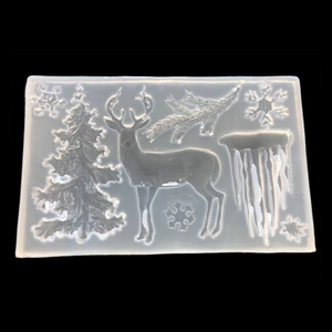 Transparente Silikonform mit Weihnachtsbaum, Elch und Schneeflocken für DIY Handwerksprojekte