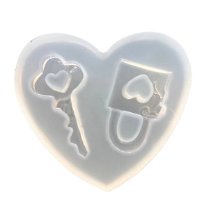 Translucent heart-shaped silicone mold with key and lock designs for DIY resin crafts