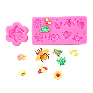 Silicone insect molds set for fondant cake decorating featuring bees and frogs