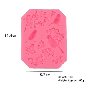 Moule à fondant en silicone avec motifs d'oiseaux et fleurs, 11,4 cm par 8,7 cm