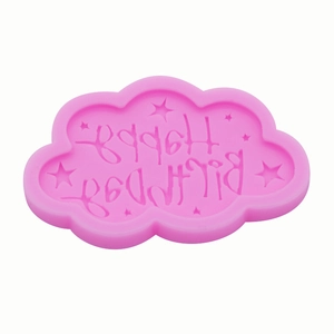 Pink cloud silicone mold featuring Happy Birthday text and stars for cake decoration