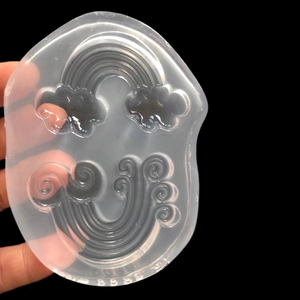 Cloud and rainbow silicone mold for resin art jewelry making with translucent white finish