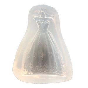 Translucent silicone mold for DIY resin crafts in a detailed ruffled wedding dress shape