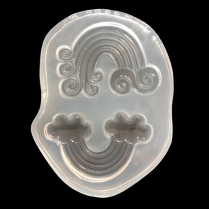 DIY translucent silicone mold featuring cartoon cloud and rainbow patterns for UV resin crafts