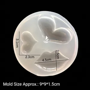 Silicone mold for resin featuring heart and lip shapes for DIY jewelry making