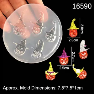 6-cavity Halloween pumpkin with wizard hat silicone mold for DIY resin crafts and decor