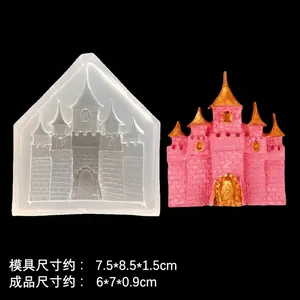 Castle silicone mold for DIY resin crafts with pink finished castle model shown