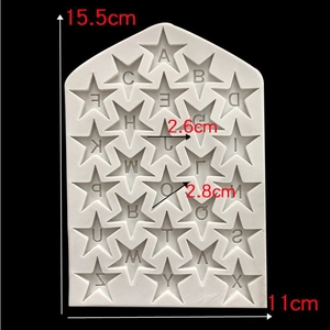 Silicone star mold with 26 alphabet letters for fondant and chocolate cake decoration