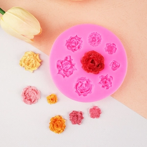 Pink 8-cavity rose silicone mold for fondant, chocolate and soap crafting projects