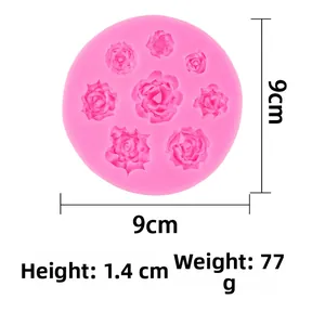 Pink silicone fondant mold for DIY rose flowers, 9cm diameter with detailed dimensions
