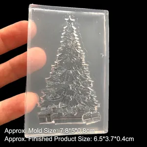 Transparent Christmas tree silicone mold for DIY resin crafts with star and gift details