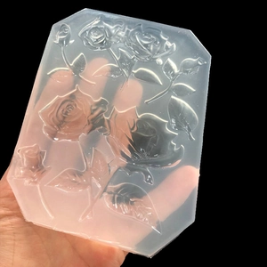 Octagonal silicone mold with detailed rose floral relief for DIY resin crafting