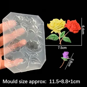 Silicone blooming rose mold for resin and clay with finished samples in multiple sizes
