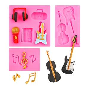 Set di 3 stampi in silicone a tema musicale con chitarra e note per decorazione torte