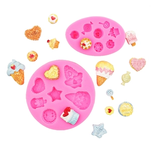 Detailed pink silicone mold for DIY cake toppers with heart and dessert shapes