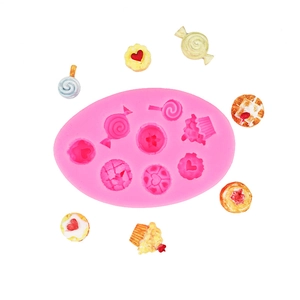Pink silicone mold with 8 cavities for DIY candy and cupcake shaped fondant or soap making