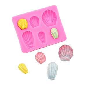 Pink silicone shell mold for DIY cake decoration and 6-cavity chocolate fondant crafting