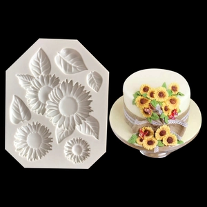 Detail of sunflower silicone mold showing intricate petal textures for fondant cake decor
