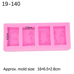 Pink 4-cavity floral pattern silicone mold for handmade soap and cake decoration
