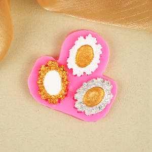 Baroque style pink silicone fondant mold with vintage oval frame relief patterns