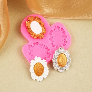 Vintage Baroque Oval Photo Frame Silicone Mold For Fondant Cake Chocolate Clay Resin Relief DIY Mirror Frame Mold Decor