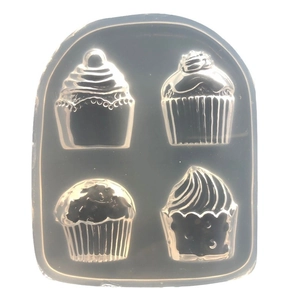Weiße Silikonform für Harz und Ton mit vier verschiedenen Cupcake-Hohlräumen